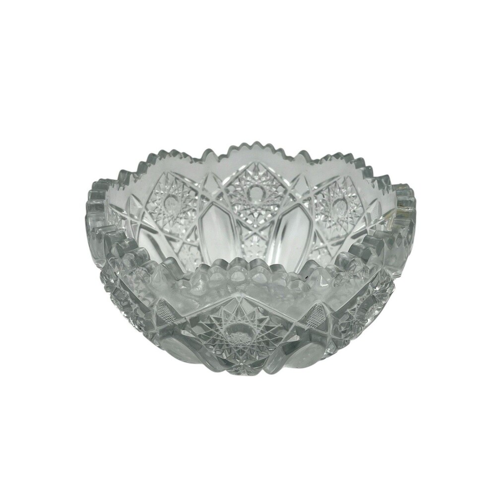 Vintage 1960s L.E. Smith Pinwheel & Stars Clear Pressed Thick Glass Bowl USA